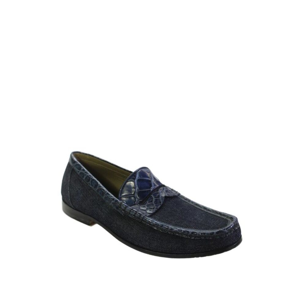 Tardini Mens Genuine American Alligator Jeans Fabric Loafers Shoes Blue Size 6.5